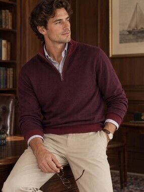 Brooks Brothers Men’s 100% MERINO WOOL EXTRA FINE 1/4 Zip Pullover Sweater LARGE